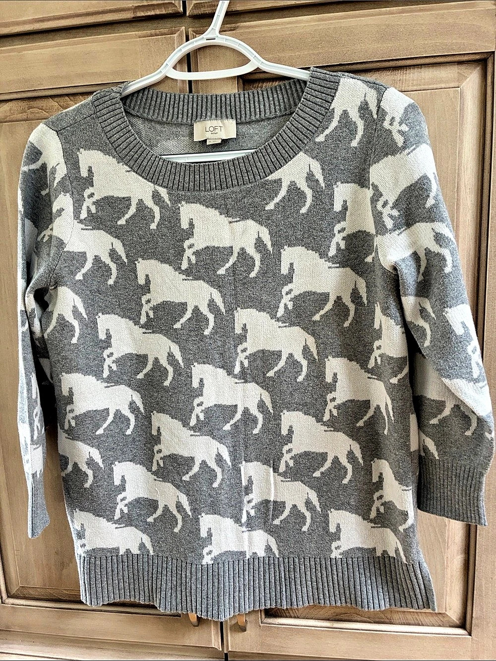 LOFT Outlet Horse Print Cotton Sweater Size Medium Like New